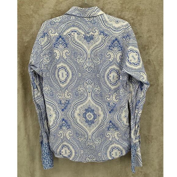 Ted‎ Baker Shirt Mens 16 40.5 Blue Geo Button Up 100% Cotton French Flip Cuffs - Picture 3 of 10